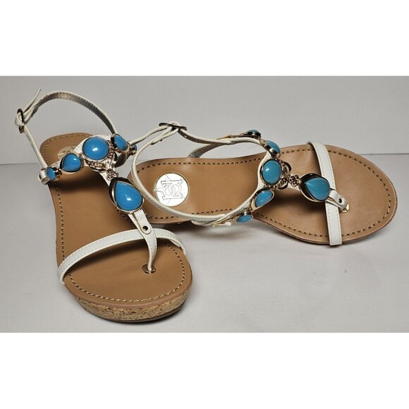 PRIMADONNA COLLECTION WOMEN SANDALS Gold  & Turquoise Beading NEW - Picture 9 of 12